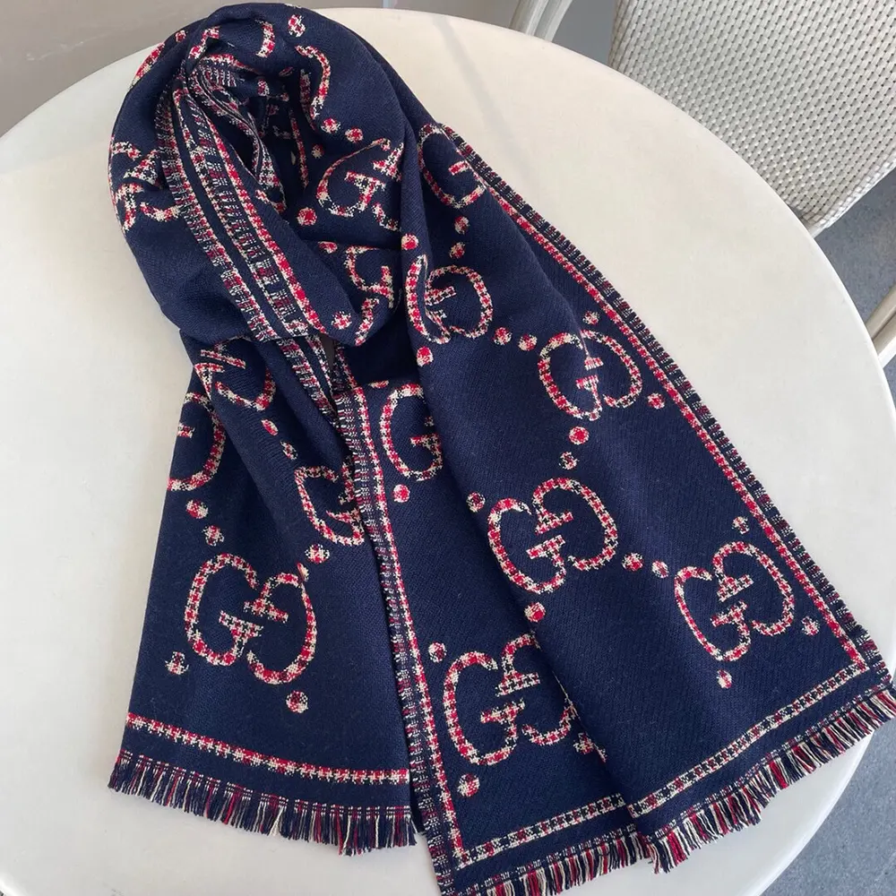 G*u*i unisex check gg wool scarf-navy 6600254g3864174