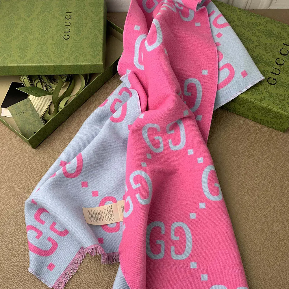 G*u*i unisex gg jacquard wool silk scarf-blue ‎5053953g0205869