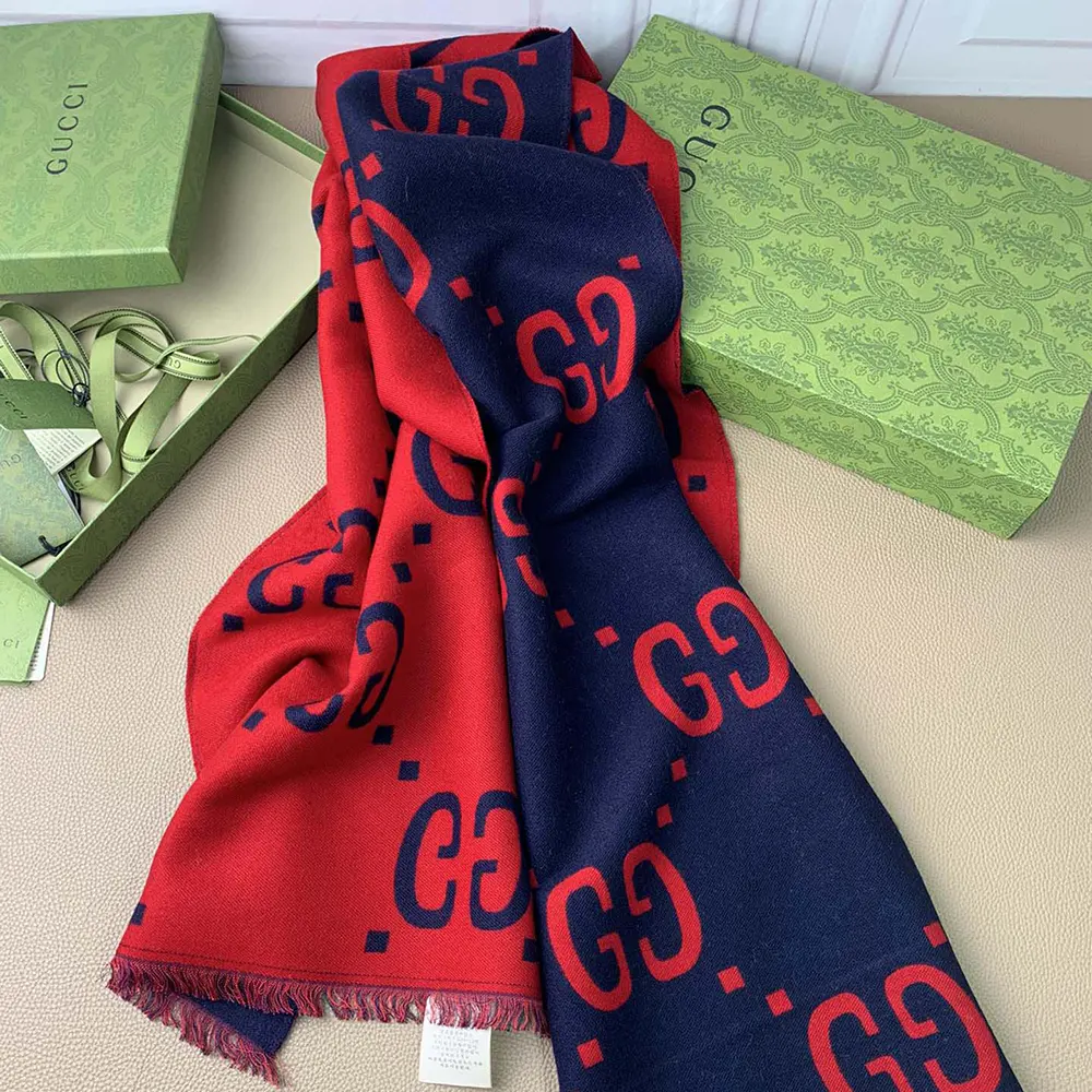 G*u*i unisex gg jacquard wool silk scarf-red 4955924g3502179