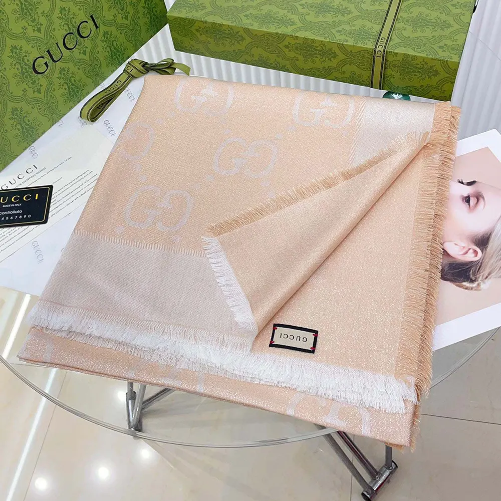 G*u*i unisex gg lame jacquard shawl-beige 6948393g7209400