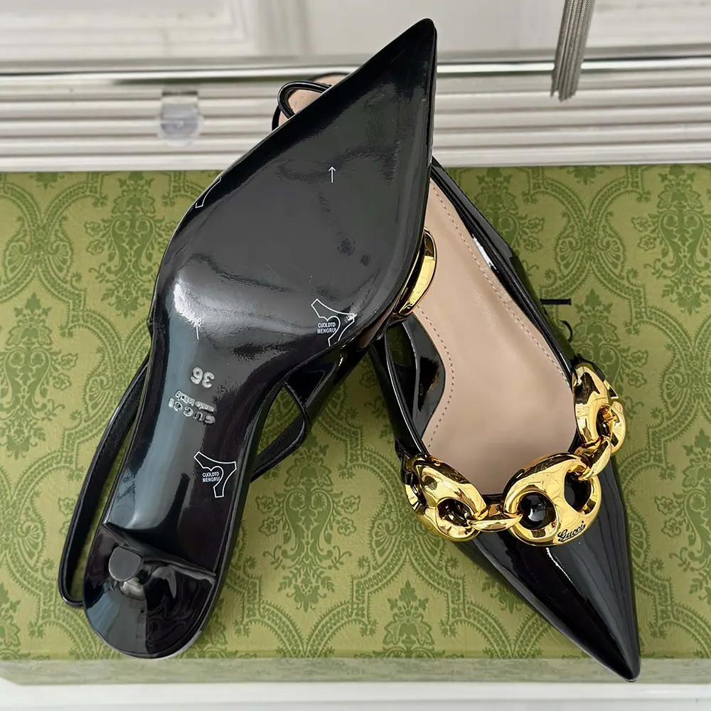 G*u*i women slingback with G*u*i marina chain 794372bnc801000