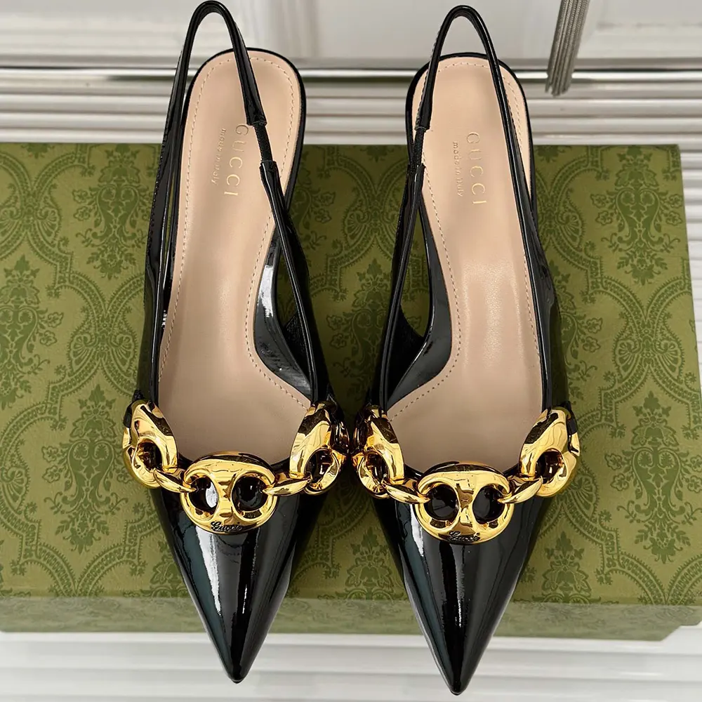 G*u*i women slingback with G*u*i marina chain 794372bnc801000