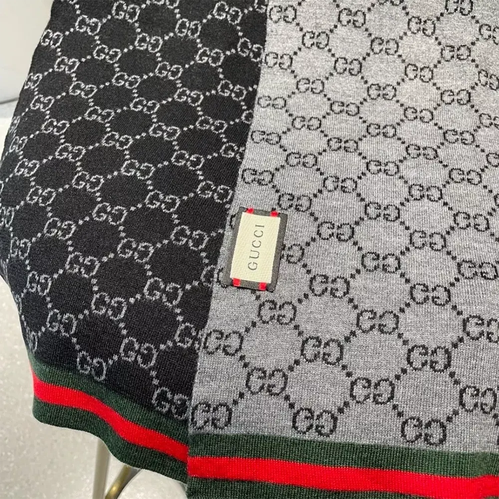 G*u*i unisex gg jacquard wool-silk scarf-black