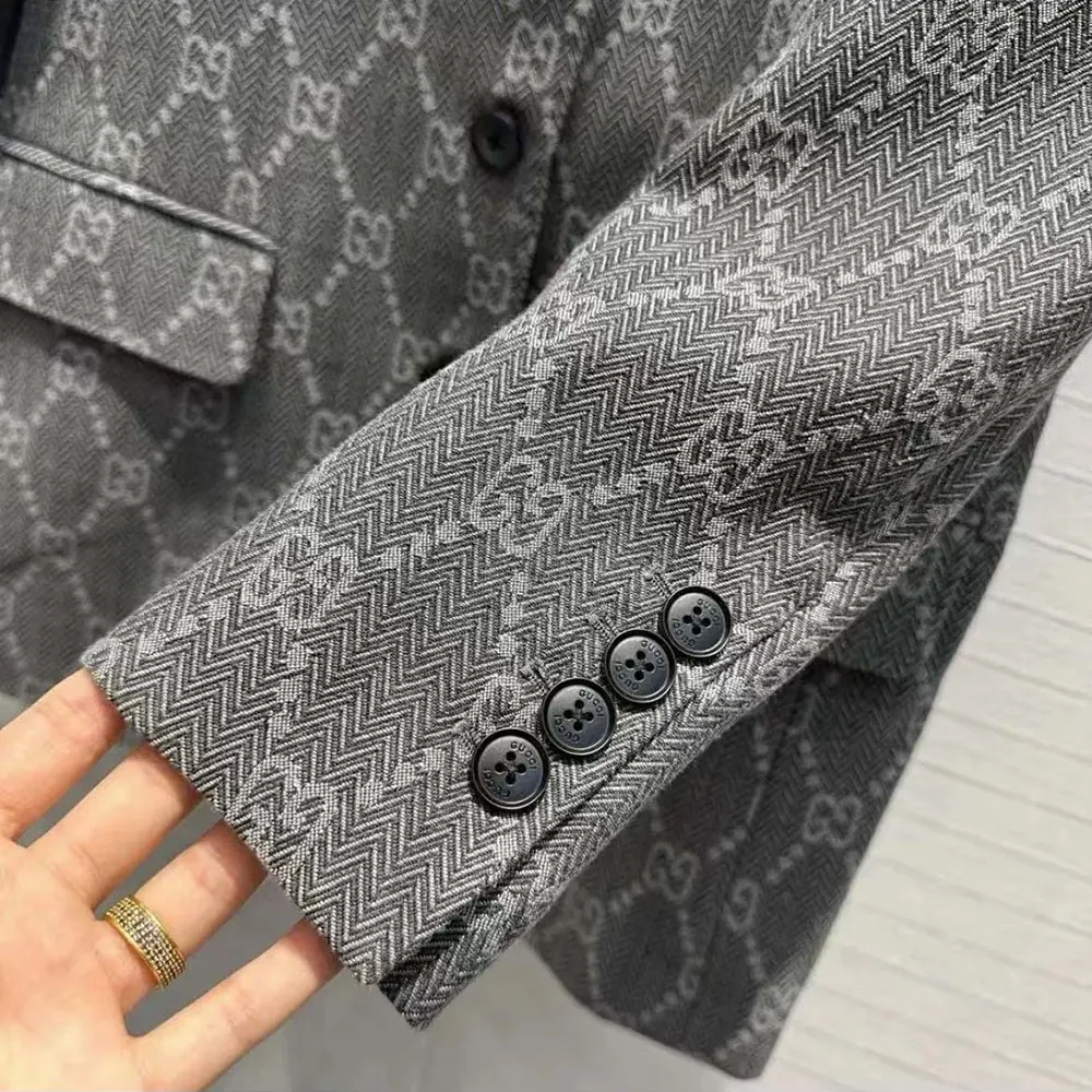 G*u*i men broken suits for gg flannel jacket-grey