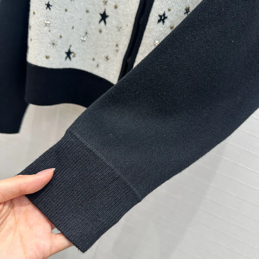 Dior Women Bomber Jacket Black and White Cashmere-Blend Knit with Multicolor Dior Astral Motif