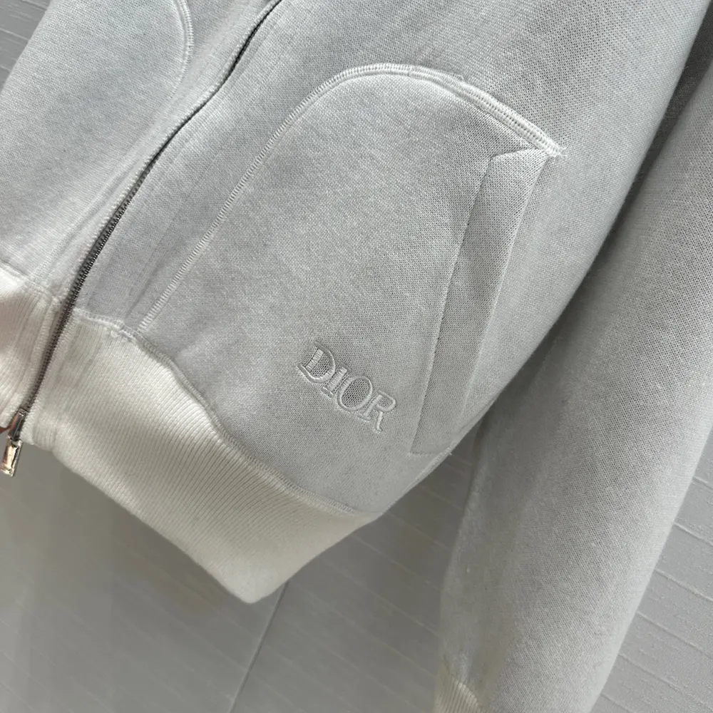 Dior Men Hooded Track Jacket White Cotton Knit and Cashmere