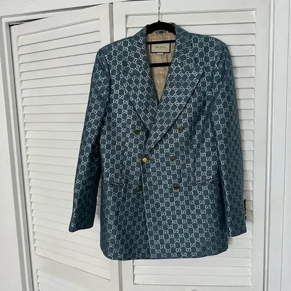 G*u*i men double breasted wool jacket with gg shadow-navy