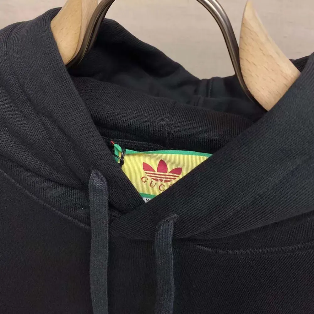 G*u*i men G*u*i x adidas jersey hooded sweatshirt-black