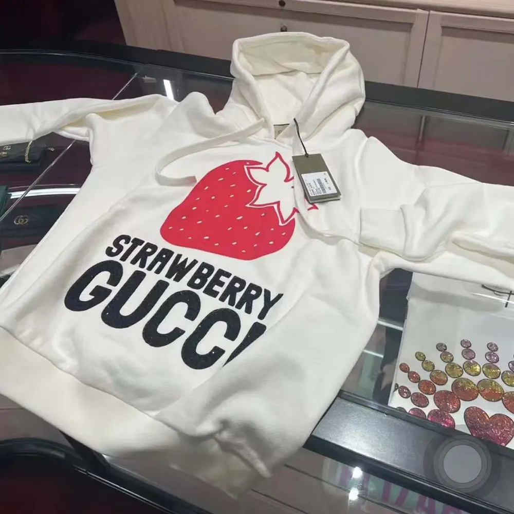 G*u*i men strawberry G*u*i cotton printed sweatshirt-white