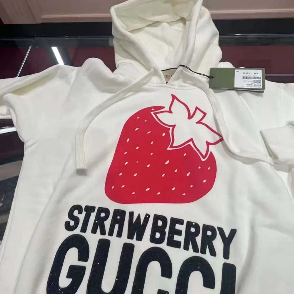G*u*i men strawberry G*u*i cotton printed sweatshirt-white