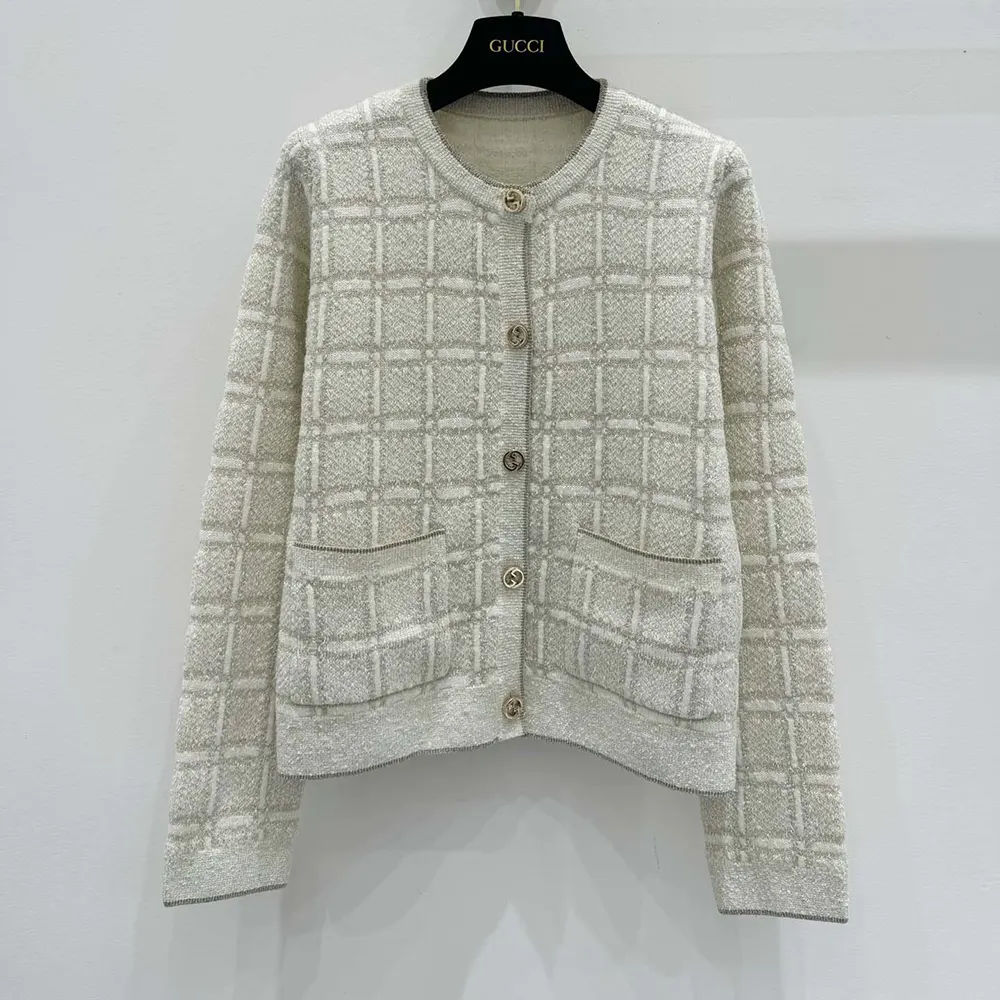 G*u*i women wool and lame check jacquard cardigan 805754xkedi9237